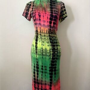 Fashion Nova Vibrant Tie-Dye Midi Dress